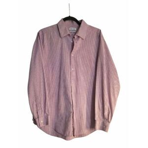 Calvin Klein Long Sleeve Button Down Red And Cream Plaid Shirt Size  17 34/35.